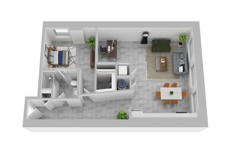Floor plan for 1 bed, 1 bath, 1065 sqft